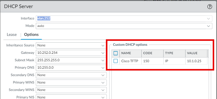 DHCP Option 150